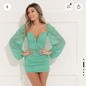 Lucy in the Sky - Robin Deep V Shimmer Dress in Shimmer Teal